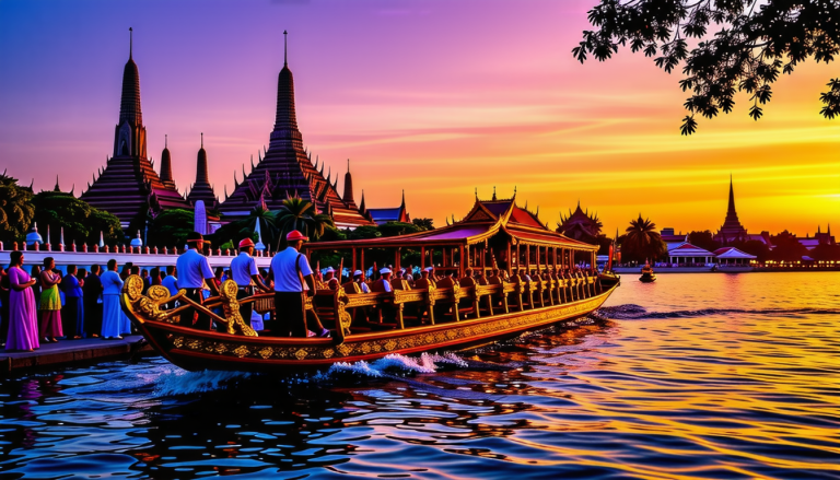 découvrez la splendeur de la procession des barges royales au wat arun lors des célébrations du kathin en thaïlande. plongez dans la richesse culturelle et les traditions uniques de ce moment festif, illustrant l'harmonie entre le sacré et le spectaculaire.
