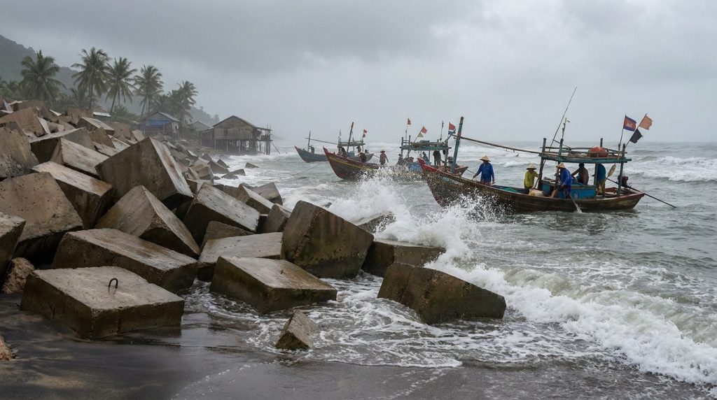 plongez au cœur du cambodge pour découvrir le conflit poignant entre le développement urbain symbolisé par les parpaings et la tradition maritime incarnée par les chalutiers, à travers un grand reportage captivant.