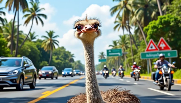 découvrez la vidéo surprenante d'une autruche au cœur d'une autoroute bondée en thaïlande, un moment insolite et captivant qui a fasciné les automobilistes.