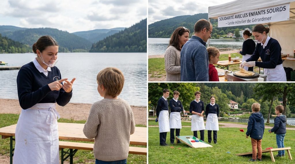 les élèves du lycée hôtelier de gérardmer dans les vosges s'engagent avec un élan de solidarité exceptionnel pour soutenir les enfants sourds, alliant générosité et sensibilisation.