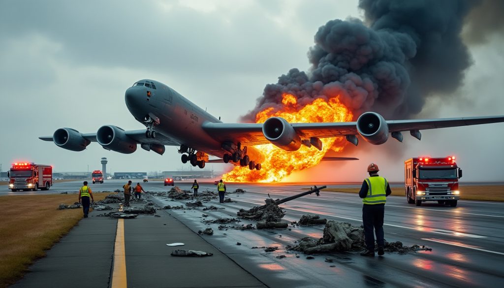 enquête approfondie sur le crash fatal d'un bombardier b-52 suite à une boule de feu apparue juste après le décollage, analysant les causes et les conséquences de cet incident tragique.